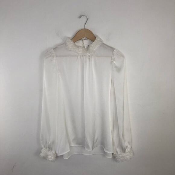Fate Tops - FATE White Embellished Neck Top Blouse Size Medium